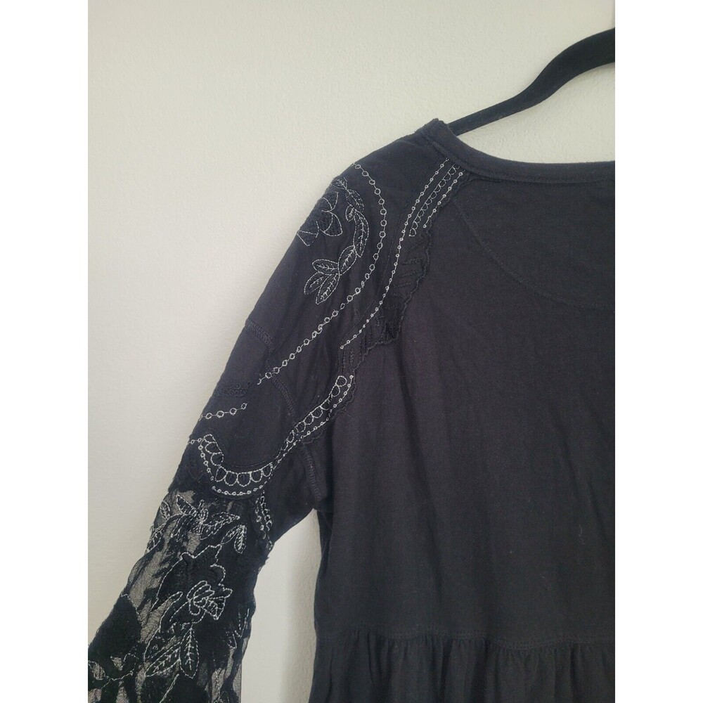 Free People Penny Peplum Embroidered Long Sleeve Top Size S Balloon Sleeve Boho - Picture 6 of 9